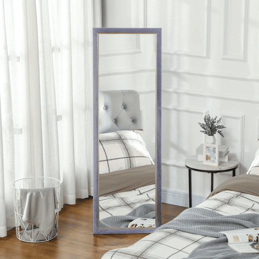 HOMCOM Espelho de Pé 50x150 cm Espelho de Corpo Inteiro com Estrutura em Veludo e Suporte para Sala de Estar Dormitório Cinza