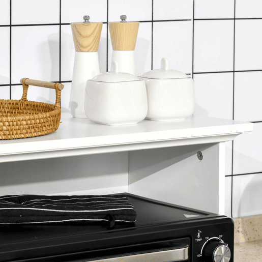 HOMCOM Móvel Auxiliar de Cozinha Móvel para Micro-Ondas Aparador de Cozinha com Gaveta Prateleira 2 Portas Compartimento Desenho Anti-Tombo para Sala de Jantar 60x40x122,5 cm Branco