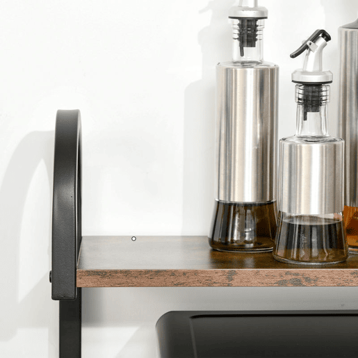 HOMCOM Estante de Cozinha Estante para Microondas com 4 Níveis Ganchos e Pés Ajustáveis Estante de Armazenamento 60x40x125 cm Marrom Rústico