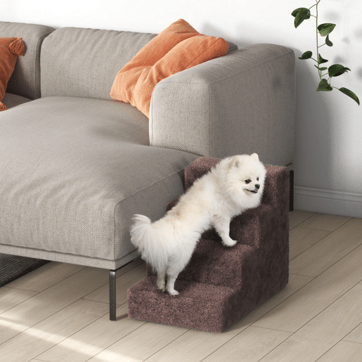 PawHut Escada para Animais de Estimação com 4 Degraus 2 em 1 com Capa Removível e Lavável Escada para Cães Gatos Carga 30kg 60x35x44 cm Marrom