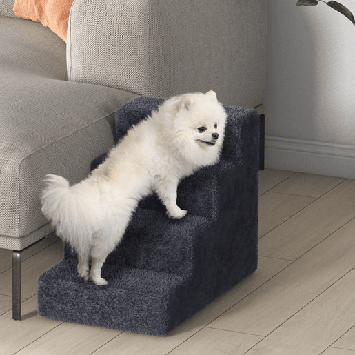 PawHut Escada para Animais de Estimação com 4 Degraus 2 em 1 com Capa Removível e Lavável Escada para Cães Gatos Carga 30kg 60x35x44 cm Cinza Escuro