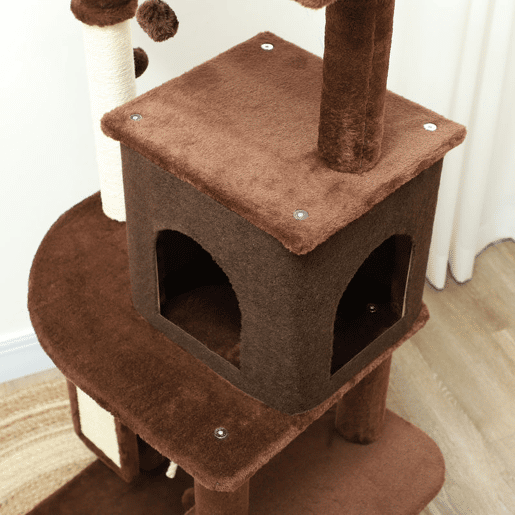 PawHut Arranhador para Gatos Grande Altura 132 cm Arranhador para Gatos com Plataformas Postes com Escova Bolas Suspensas e Almofadas para Arranhar Marrom