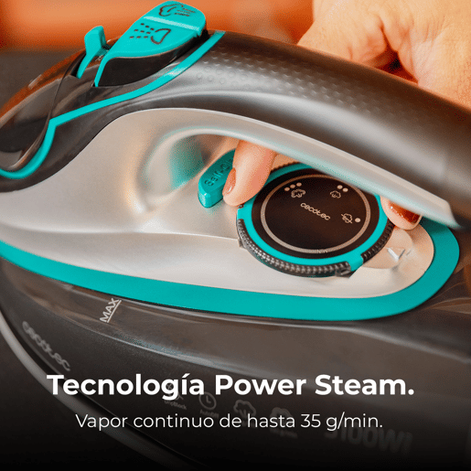 Cecotec Ferro de engomar horizontal com bomba de 3200 W, jato de vapor de 285 gmin e base anodizada ultradeslizante para uma durabilidade máxima. Cecotec Ferro de engomar horizontal com bomba de 3200 W, jato de vapor de 285 gmin e base anodizada ultradeslizante para uma durabilidade máxima.