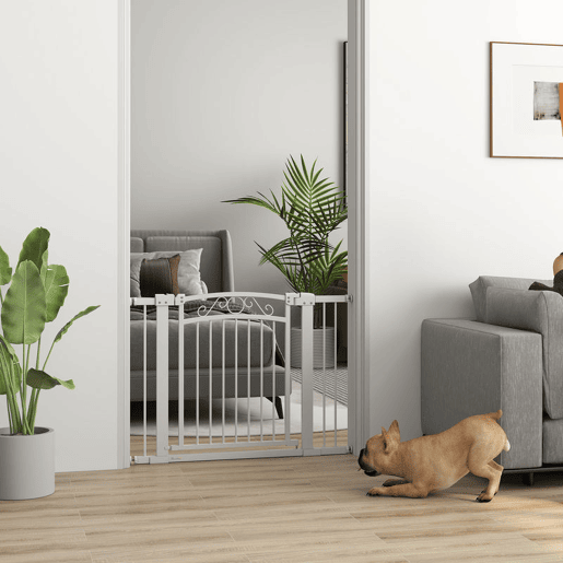 PawHut Barreira de Segurança para Cães Extensível 76-102 cm Barreira para Animais de Estimação Barreira para Cães com 2 Extensões Duplo Bloqueio para Escada Porta Branco