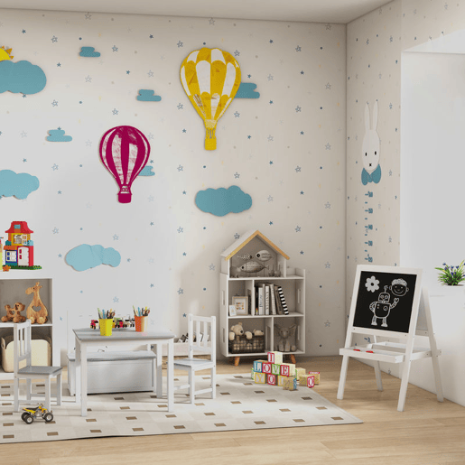 HOMCOM Conjunto Infantil de Mesa 2 Cadeiras e Banco com Armazenamento Móveis Infantil para Sala de Jogos Dormitório Branco e Cinza