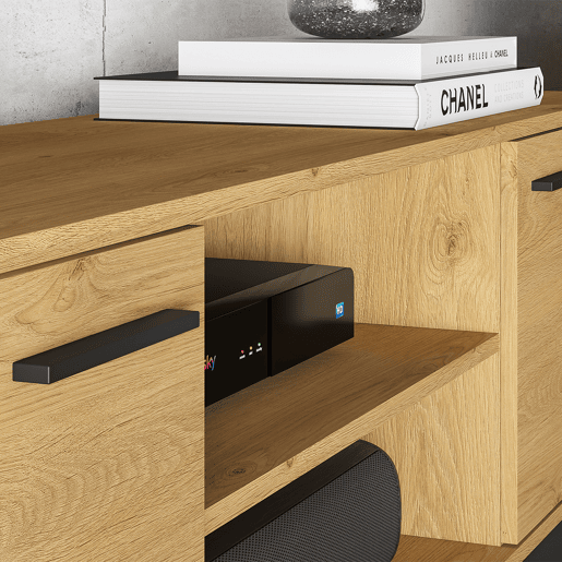 Suporte para TV de 2 portas Ysia em madeira e preto 170 cm
