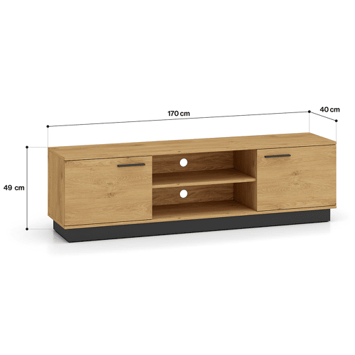 Suporte para TV de 2 portas Ysia em madeira e preto 170 cm