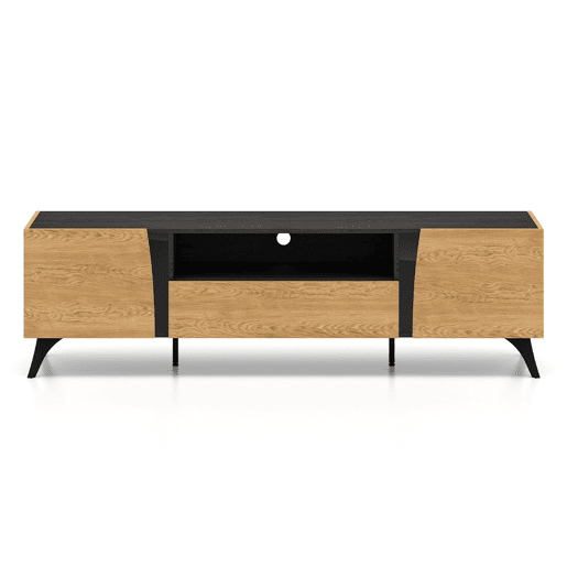 Mesa de TV Soah em madeira e preto com 2 portas e 180 cm Mesa de TV Soah em madeira e preto com 2 portas e 180 cm