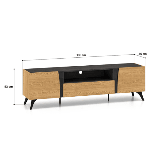 Mesa de TV Soah em madeira e preto com 2 portas e 180 cm Mesa de TV Soah em madeira e preto com 2 portas e 180 cm
