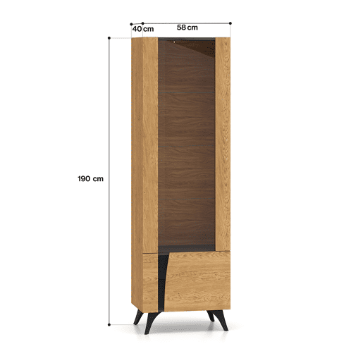 Vitrina de 2 portas Soah em madeira e preto, direita