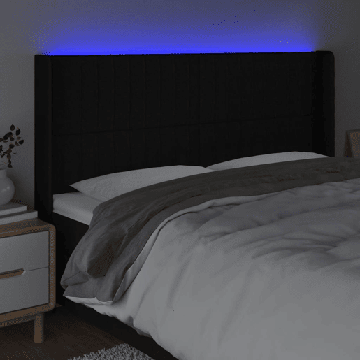 vidaXL Cabeceira de cama c luzes LED tecido 203x16x118128 cm preto