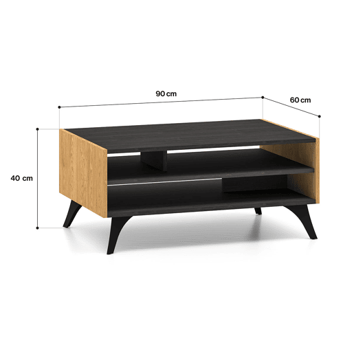 Mesa de centro Soah em madeira e preto Mesa de centro Soah em madeira e preto