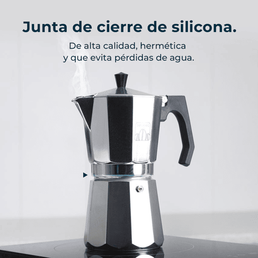 Cecotec Cafeteira italiana de alumínio com capacidade para 9 chávenas de café, fácil de limpar e apta para todo o tipo de fogões.