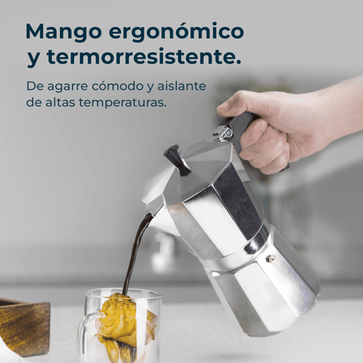 Cecotec Cafeteira italiana de alumínio com capacidade para 3 chávenas de café, fácil de limpar e apta para todo o tipo de fogões.