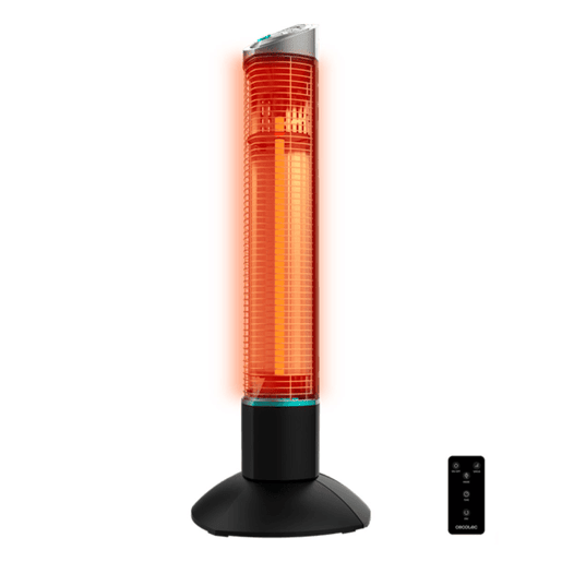 Cecotec Aquecedor de torre para exteriores com 1000 W, tecnologia halogénea, 2 níveis de potência, função Oscilação e controlo remoto.
