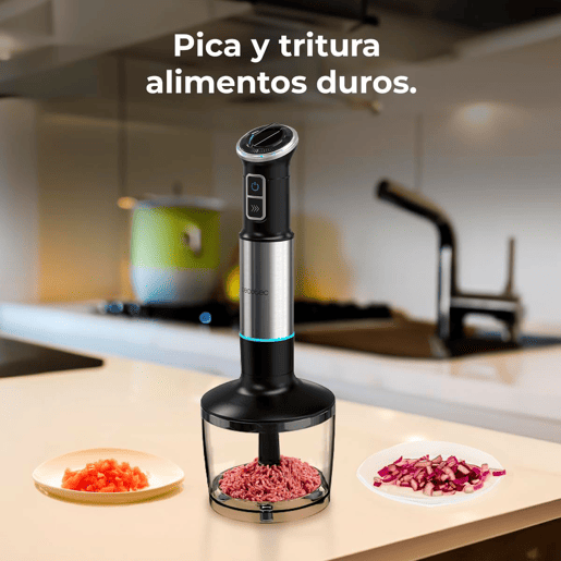 Cecotec Varinha mágica de 1100 W, tecnologia CrossBlades com lâminas de 4 folhas, revestimento de titânio preto, pé XL extracomprido, proteção antissalpicos e seletor de velocidade com função Pulse. Inclui copo de 800 ml com tampa.