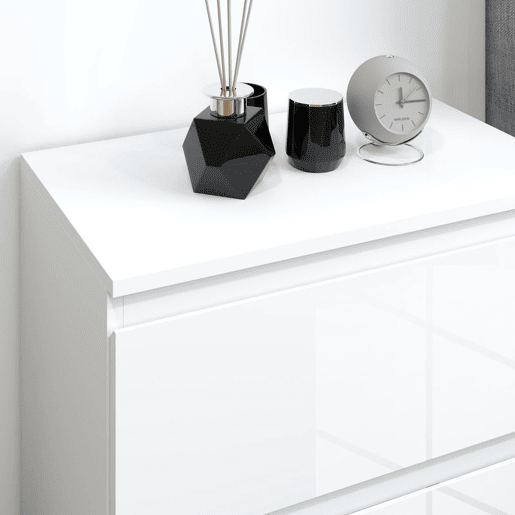 HOMCOM Cómoda com 3 Gavetas de Madeira Cómoda de Dormitório Cómoda Branca para Sala de Estar Estilo Moderno 55x34x75 cm Branco Brilhante
