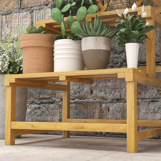Outsunny Suporte para Plantas de Madeira com Treliça Suporte para Vasos de 2 Níveis para Jardim Pátio Terraço Varanda 60x50x166 cm Madeira