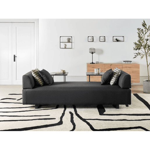 Sofá SOKNA Tecido Preto com mesas 3 lugares