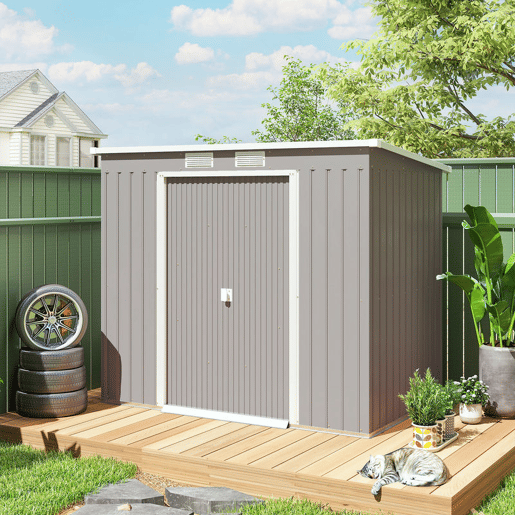 Outsunny Abrigo de Jardim 213x130x172 cm Abrigo de Exterior de Aço Galvanizado com Porta Corredeira e Ventilações para Armazenamento de Ferramentas Cinza Claro