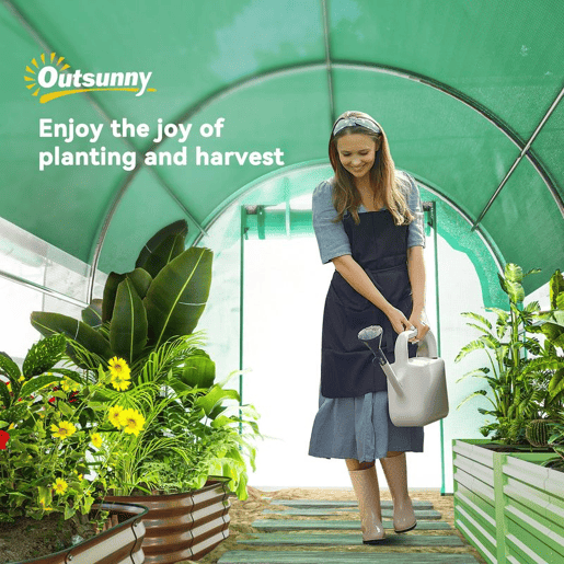 Outsunny Estufa Tipo Túnel 447x200x198 cm Estufa de Exterior com Paredes Laterais Enroláveis Cobertura Extra 8 Janelas de Malha e 2 Portas Enroláveis Estufa de Jardim Pátio Verde