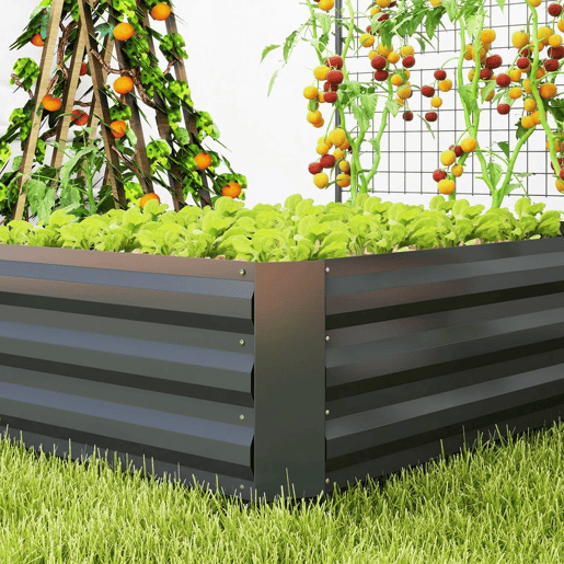 Outsunny Caixa de Plantio Grande de Exterior Caixa de Plantio de Aço Galvanizado com Treliça para Plantas Trepadeiras e Fundo Aberto para Pátio Varanda 80x115x125 cm Cinza Escuro