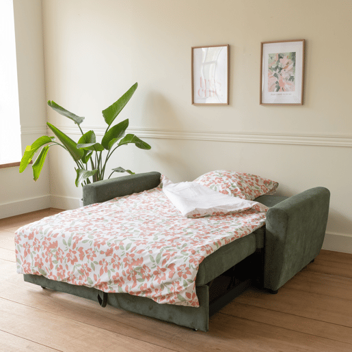Sofá-cama de 2 lugares em bombazina verde MATT