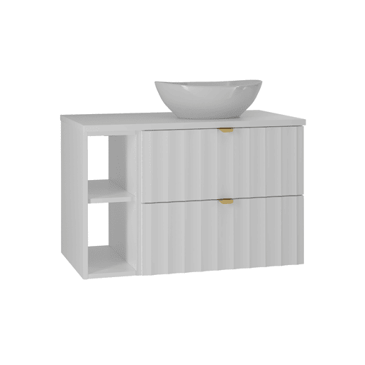 Conjunto móvel lavatório individual 80cm 2 nichos e coluna Lexa Branco