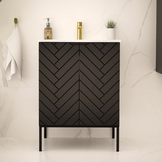 Móvel lavatório simples embutido 60cm 2 portas pés Daria Preto