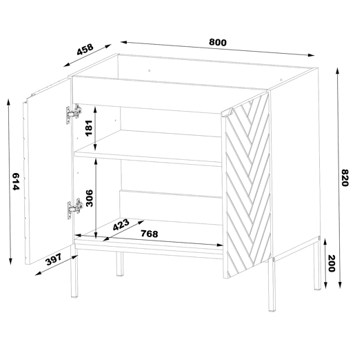 Móvel lavatório 80cm tampo 2 portas pés Daria Preto