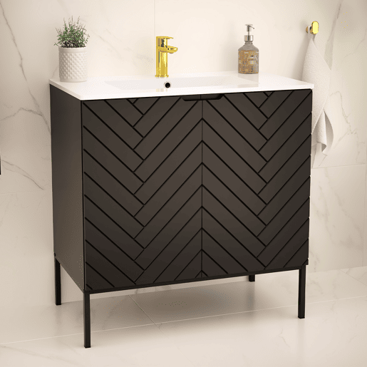 Móvel lavatório simples embutido 80cm 2 portas pés Daria Preto