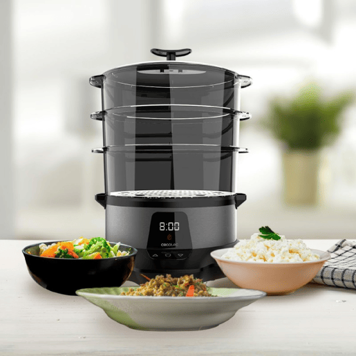 Cecotec Vaporizador elétrico de 1000 W, com 3 recipientes, tigela para arroz de 1 l e tempo ajustável. Cecotec Vaporizador elétrico de 1000 W, com 3 recipientes, tigela para arroz de 1 l e tempo ajustável.