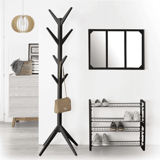 Cabide de pé para vários ambientes com 8 cabides preto 173 cm