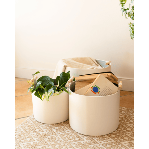 Conjunto de 3 cestos ARAM Pele sintética Branco creme