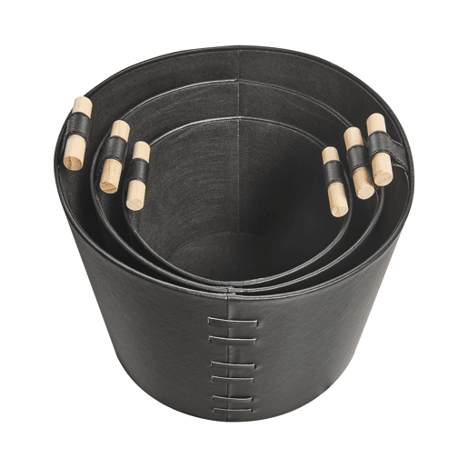 Conjunto de 3 cestos ARAM Pele sintética Preto