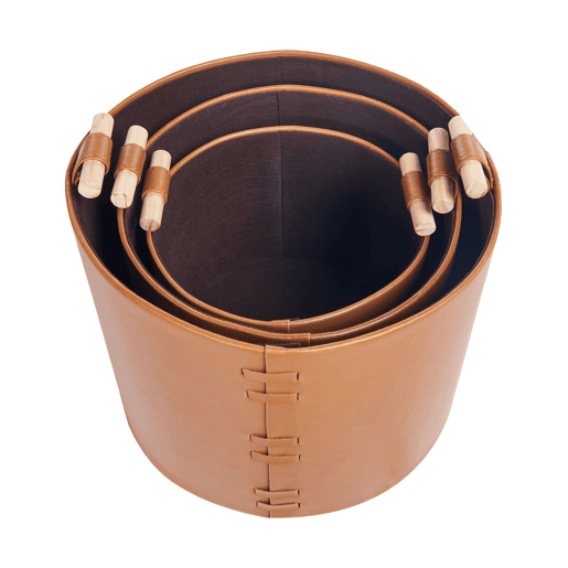 Conjunto de 3 cestos ARAM Pele sintética Castanho