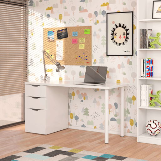 Pacote de escritório em estilo contemporâneo em branco com 2 prateleiras e 1 mesa Pacote de escritório em estilo contemporâneo em branco com 2 prateleiras e 1 mesa