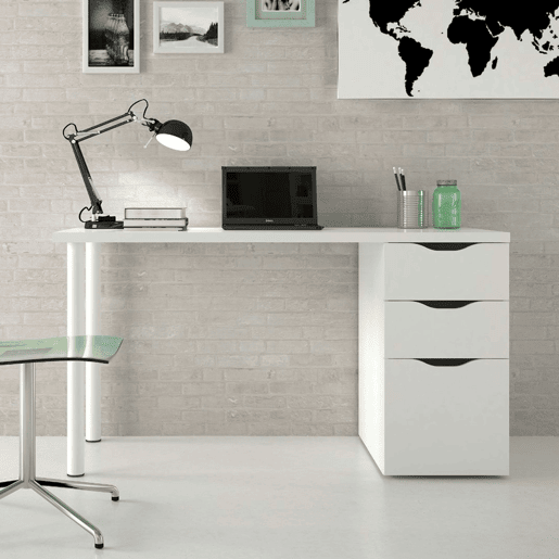 Pacote de escritório em estilo contemporâneo em branco com 2 prateleiras e 1 mesa Pacote de escritório em estilo contemporâneo em branco com 2 prateleiras e 1 mesa