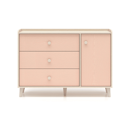 Cómoda 1 porta 3 gavetas Alycia Bege e Rosa