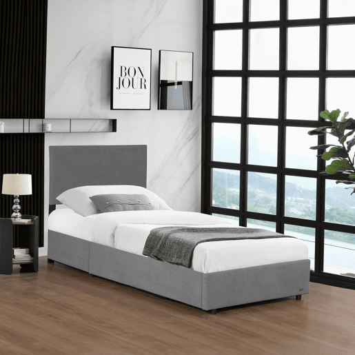 Cama estofada Juva Cord com estrutura de ripas 90x200 cm - Cinzento Corium