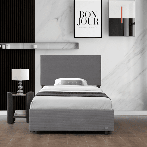Cama estofada Juva Cord com estrutura de ripas 90x200 cm - Cinzento Corium
