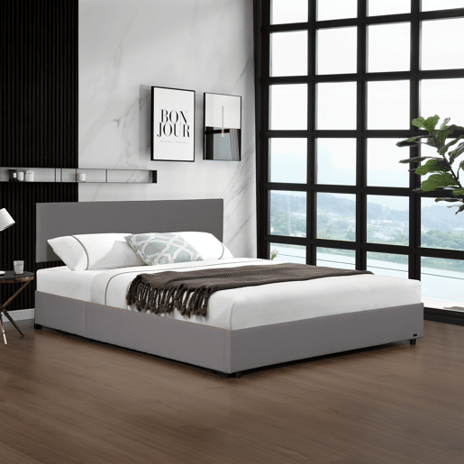 Cama estofada Juva Cord com estrutura de ripas 140x200 cm - Cinzento Corium