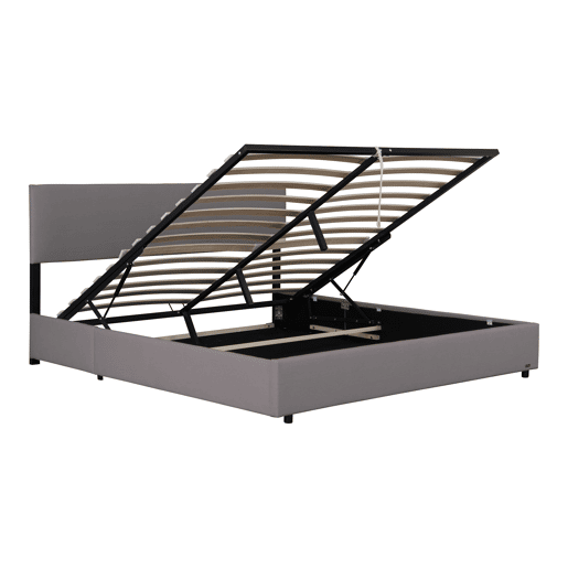 Cama estofada Juva Cord com estrutura de ripas 140x200 cm - Cinzento Corium