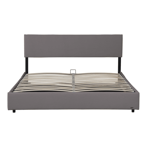 Cama estofada Juva Cord com estrutura de ripas 140x200 cm - Cinzento Corium