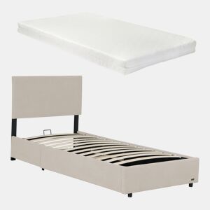Cama estofada Juva cama individual com colchão e estrado de ripas rebatível 90 x 200 cm - Bege Corium