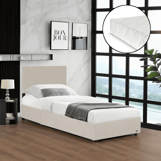Cama estofada Juva cama individual com colchão e estrado de ripas rebatível 90 x 200 cm - Bege Corium
