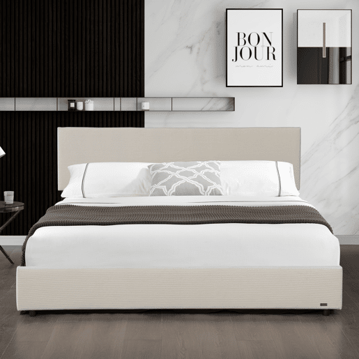 Cama estofada Juva Cord com estrutura de ripas 140x200 cm - Bege Corium