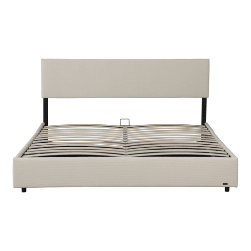 Cama estofada Juva Cord com estrutura de ripas 140x200 cm - Bege Corium