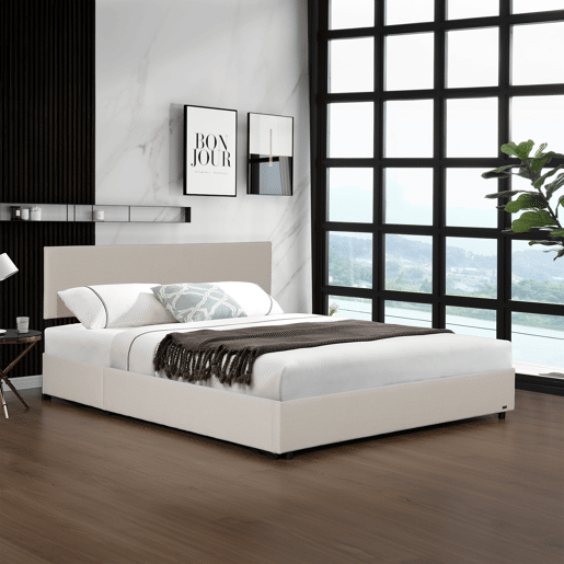 Cama estofada Juva Cord com estrutura de ripas 180x200 cm - Bege Corium