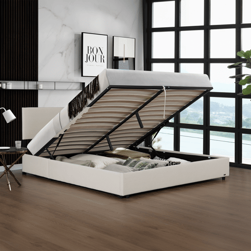 Cama estofada Juva Cord com estrutura de ripas 180x200 cm - Bege Corium